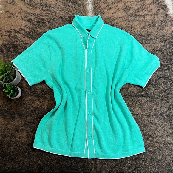 Men’s Short Sleeve Retro Polo Shirt - Turquoise Green - Original Use - Like NEW - Picture 1 of 6